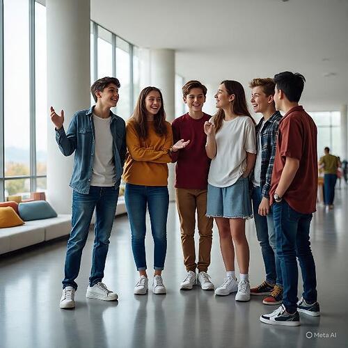 gambar Meta AI "remaja bersosialisasi" Peran Lingkungan Positif dalam Membentuk